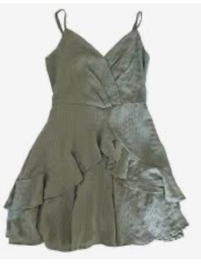Altar'd State Olive Green Satin Ruffle Slip Dress